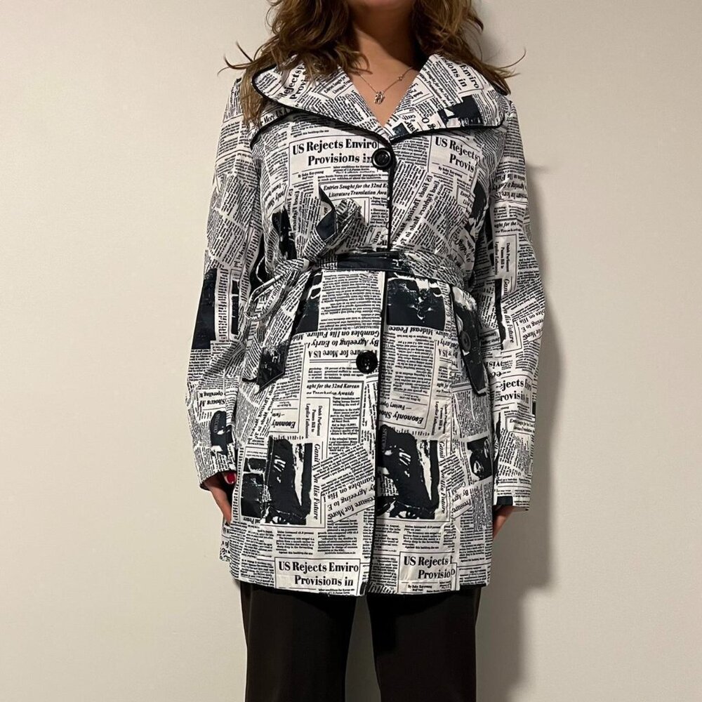 Vintage Black and White Papers Inspired Boutique Belle Trenchcoat Australian